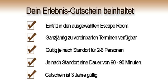 Escape Rooms Gutschein beinhaltet